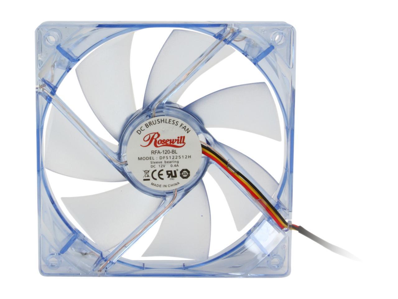 Rosewill RFA-120-BL - 120mm Computer Case Cooling Fan with LP4 Adapter - Blue Frame & 4 Blue LED Lights, Sleeve Bearing, Silent Case Fan