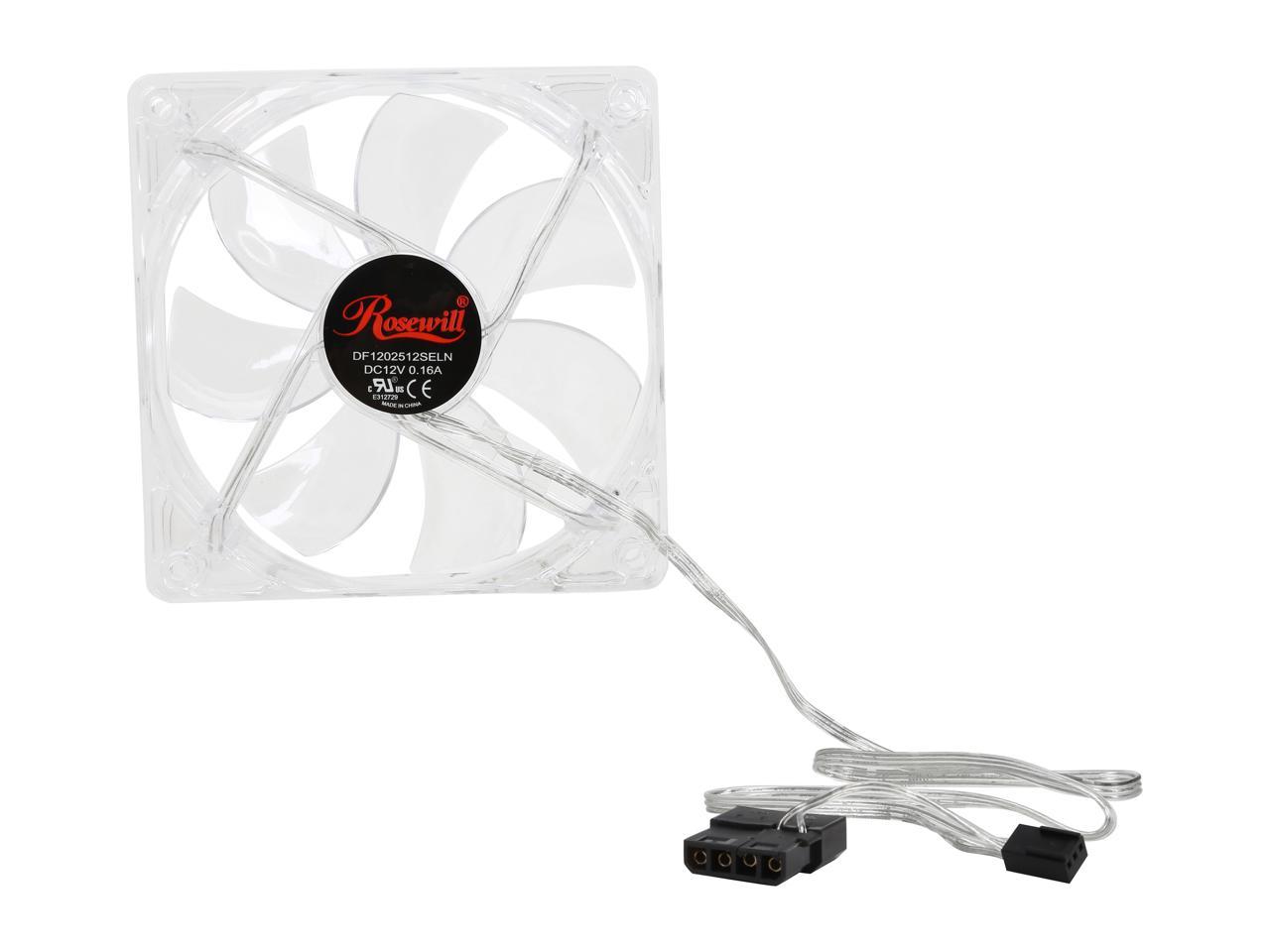 Rosewill ROCF-13002 - 120mm Computer Case Cooling Fan with LP4 Adapter - Transparent Frame & 4 Blue LED Lights, Sleeve Bearing, Silent (Pack of 2)