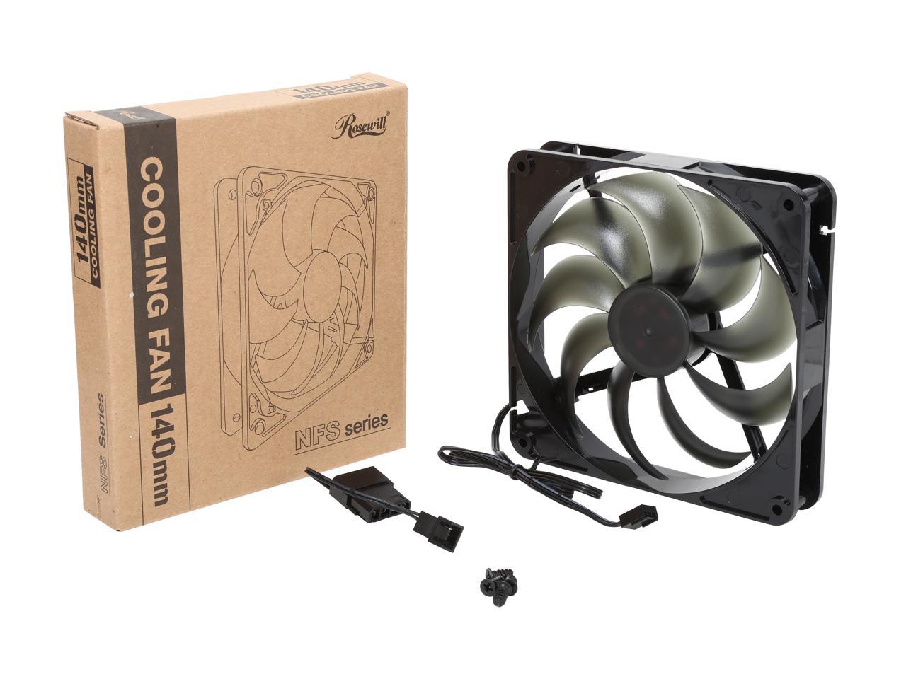 Rosewill RABF-131409 - 140mm Computer Case Cooling Fan with LP4 Adapter - Black Frame & Smoke Blades, Sleeve Bearing, Silent