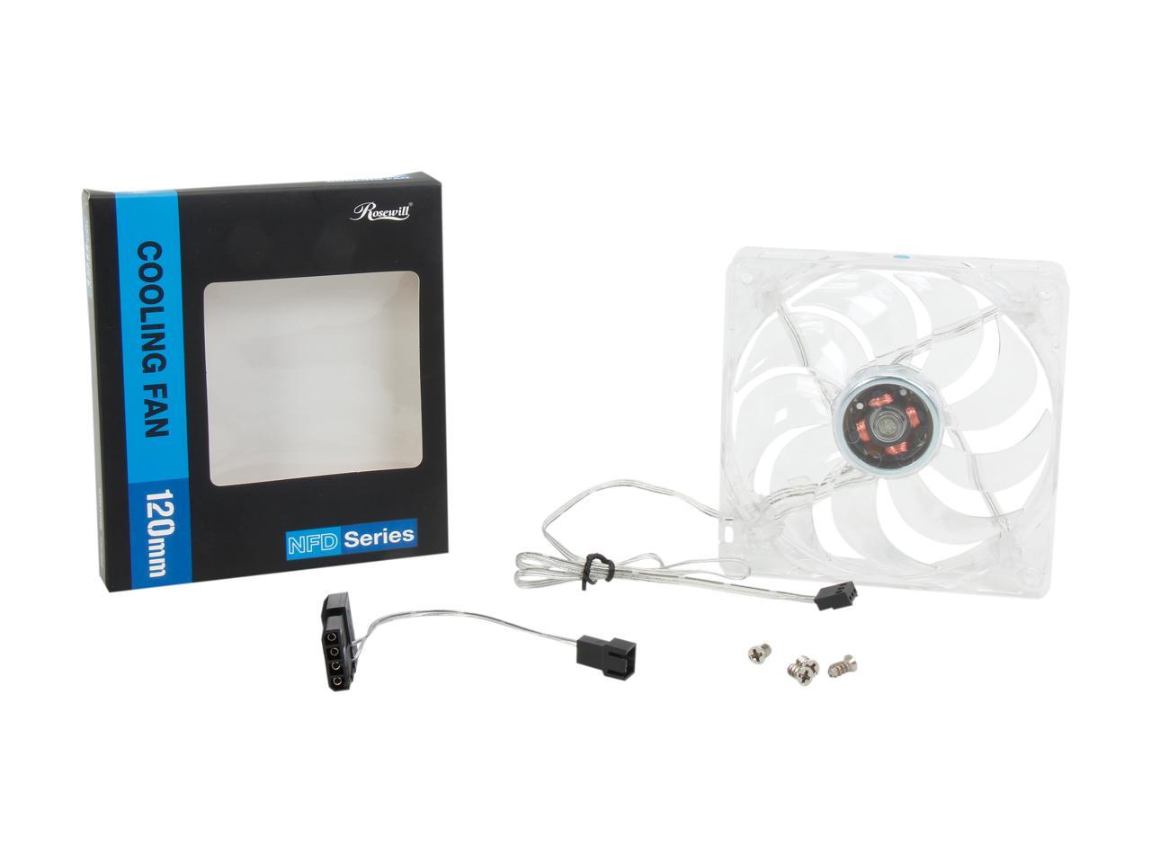 Rosewill RFTL-131209B - 120mm Computer Case Fan / Computer Case Cooling Fan with LP4 Adapter - Transparent Frame & 4 Blue LED Lights, Fluid Dynamic Bearing, Silent