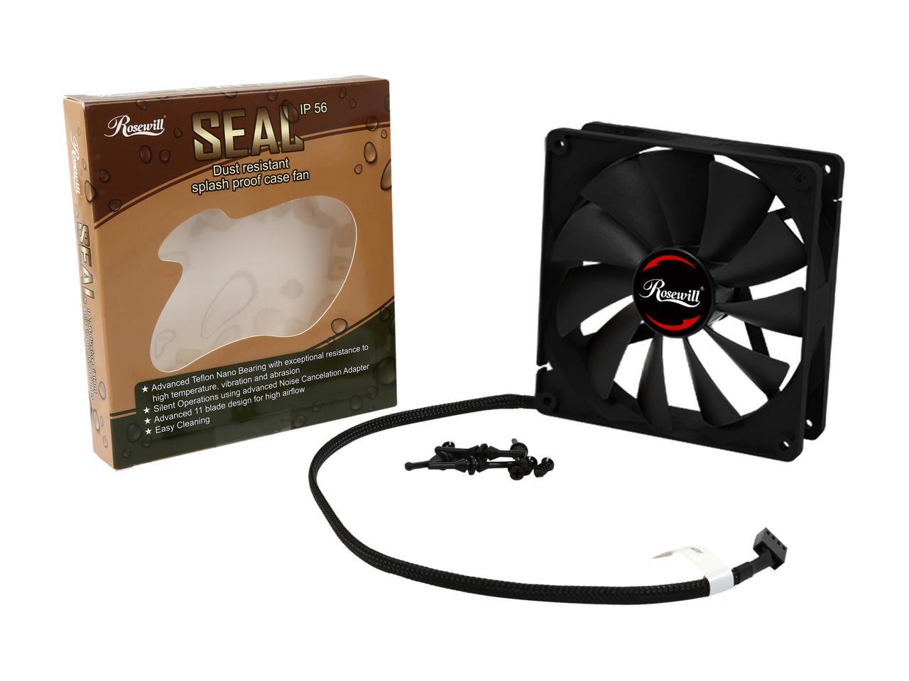 Rosewill RAWP-141411 V2 - Seal, Silent, IP56 Dust Resistant Splash-Proof 140 mm Case Fan - Advanced Teflon Nano Bearing with Noise Cancelation Adapter