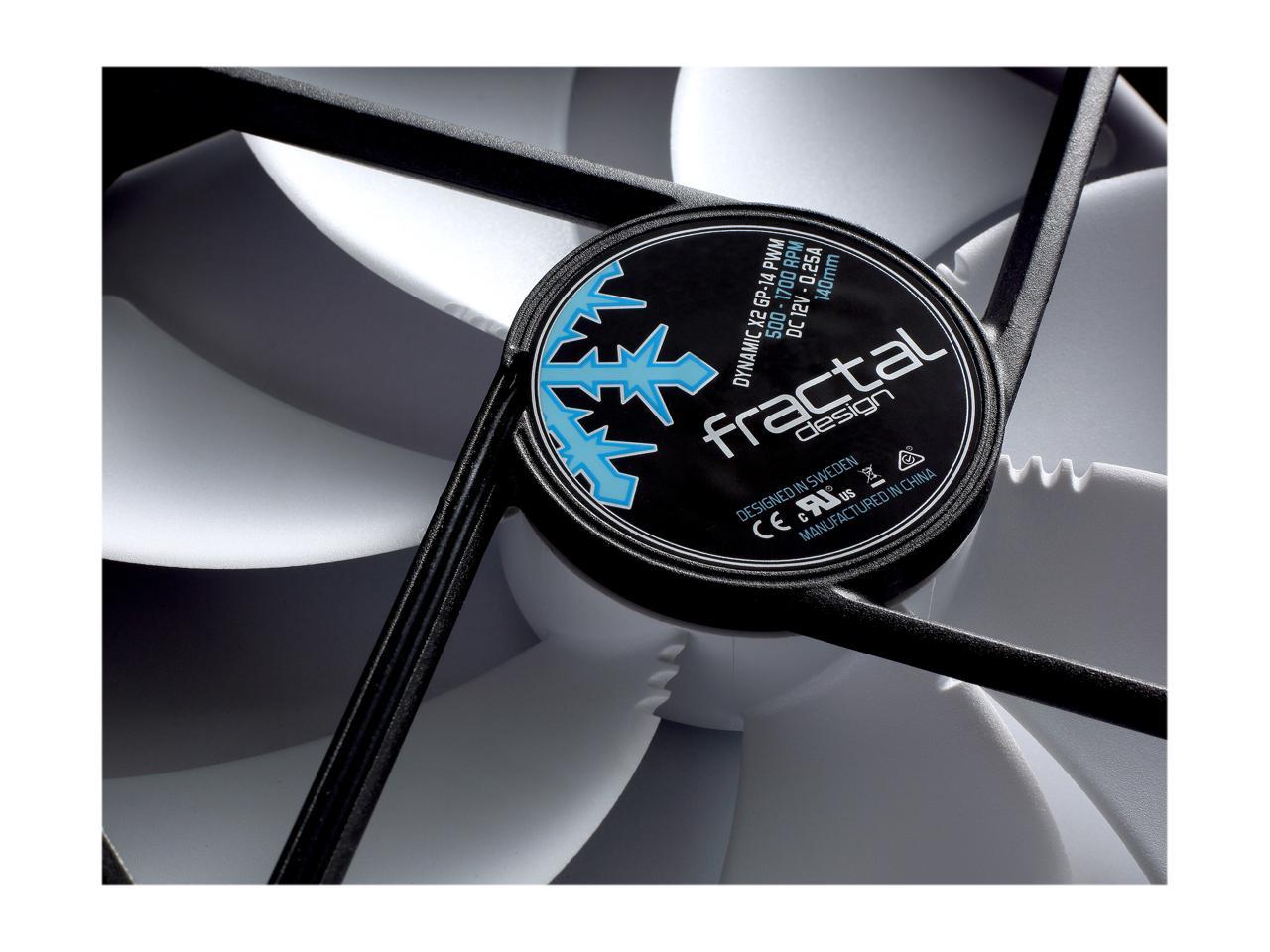 Fractal Design Dynamic X2 PWM GP-14 140mm High Durability Long Life Sleeve Bearing Black/White Radiator Optimized Computer Case Fan