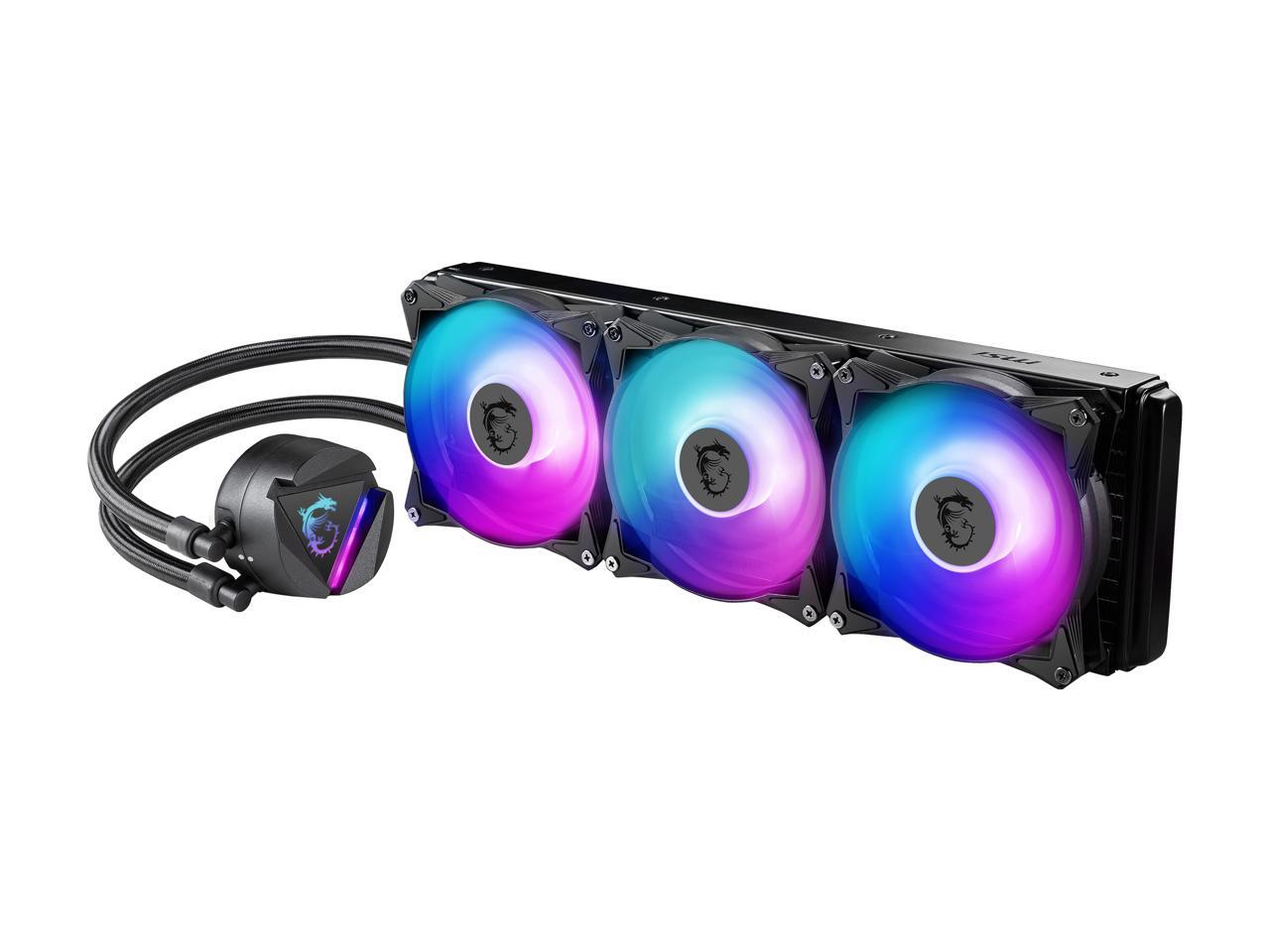MSI MAG CORELIQUID 360R AIO Liquid CPU Cooler, 360mm Radiator, Triple 120mm PWM Fans, RGB Lighting Controlled by Software