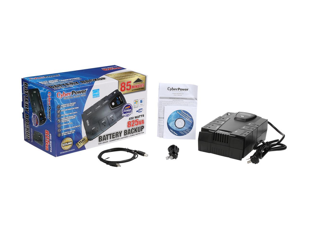 CyberPower Intelligent LCD Series CP825LCD 825 VA 450 Watts 4 x 5-15R Battery/Surge Protected 4 x 5-15R Surge Protected Outlets UPS