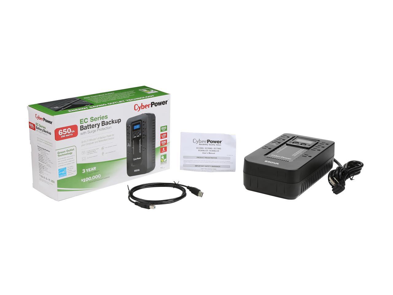 CyberPower EC650LCD ECO 650 VA /390 Watts Energy Efficient LCD Desktop UPS