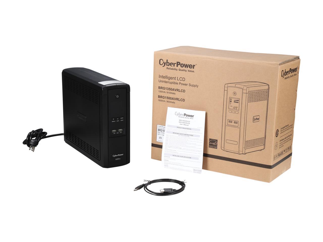 CyberPower BRG1500AVRLCD 1500 VA / 900 Watts, 12 Outlets, AVR, Intelligent LCD Mini-Tower UPS System