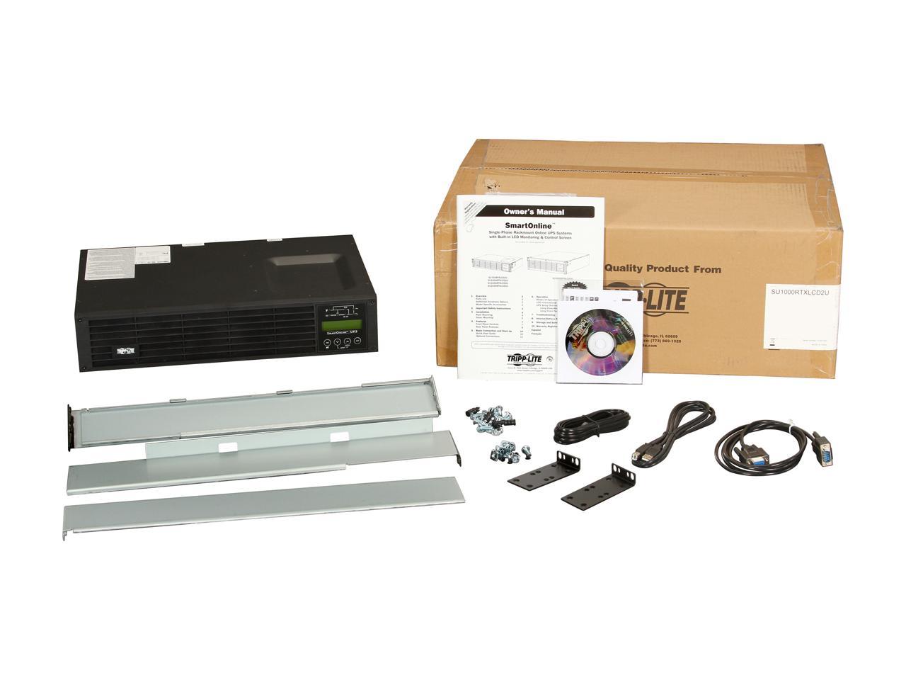 TRIPP LITE SMARTONLINE Series SU1000RTXLCD2U 1000 VA 900 Watts 6 Outlets On-Line Double-Conversion UPS, 2U Rack/Tower, Interactive LCD display