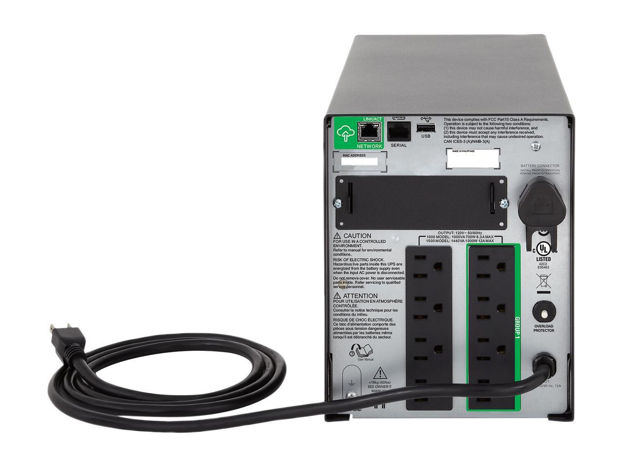 APC SMT1000C 1000 VA 700 Watts 120V 8 Outlets Pure Sinewave Smart-UPS with SmartConnect (Replaces SMT1000)