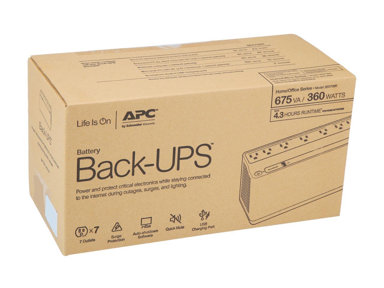 APC BE670M1 675 VA 360 Watts 7 Outlets Uninterruptible Power Supply (UPS) with USB Charging Port (Stepup of BE600M1)