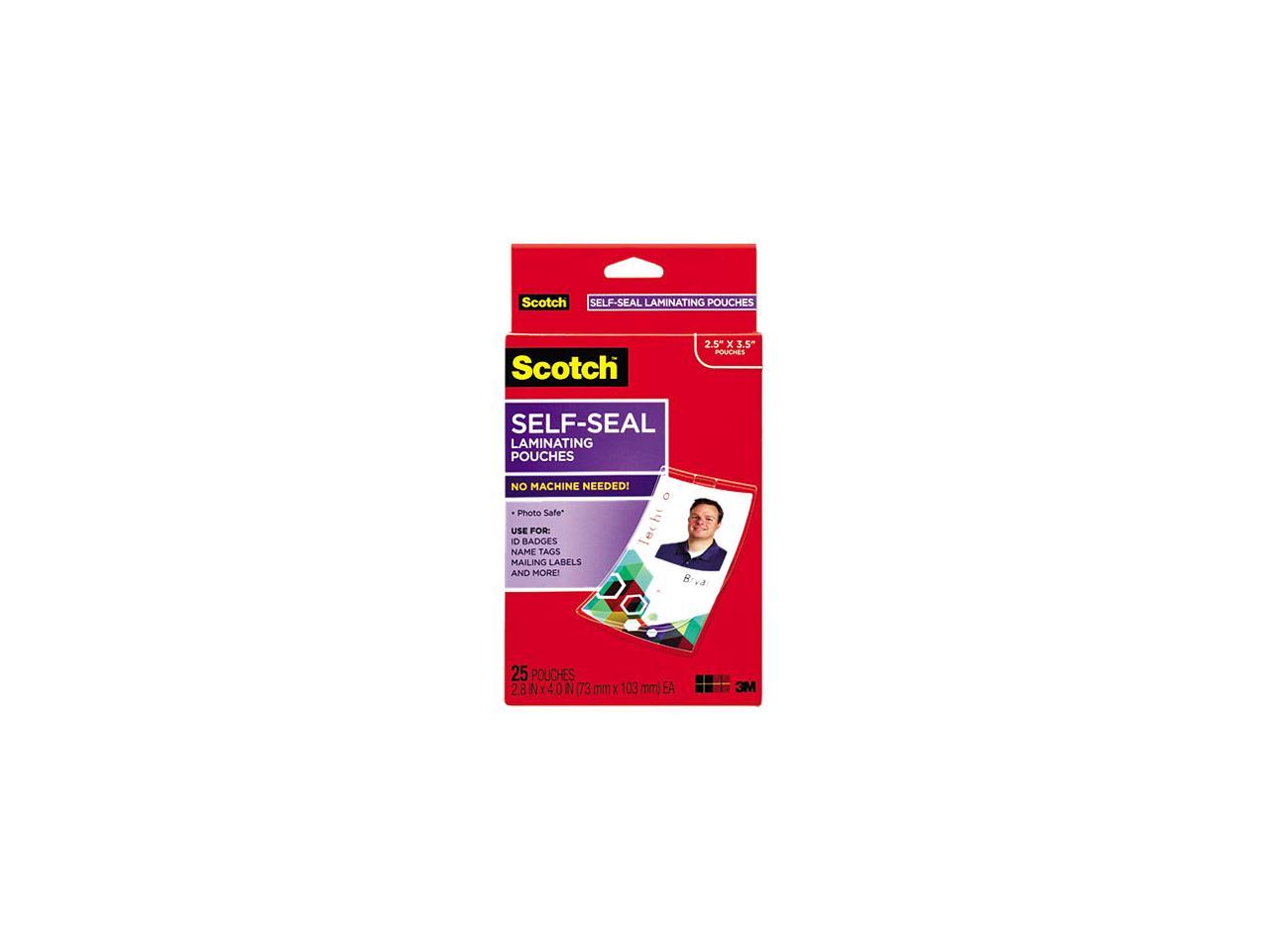 LS852G Scotch Self-Sealing Laminating Pouches, 12.5 mil, 2 15/16 x 4 1/16, ID Size, 25/Pack
