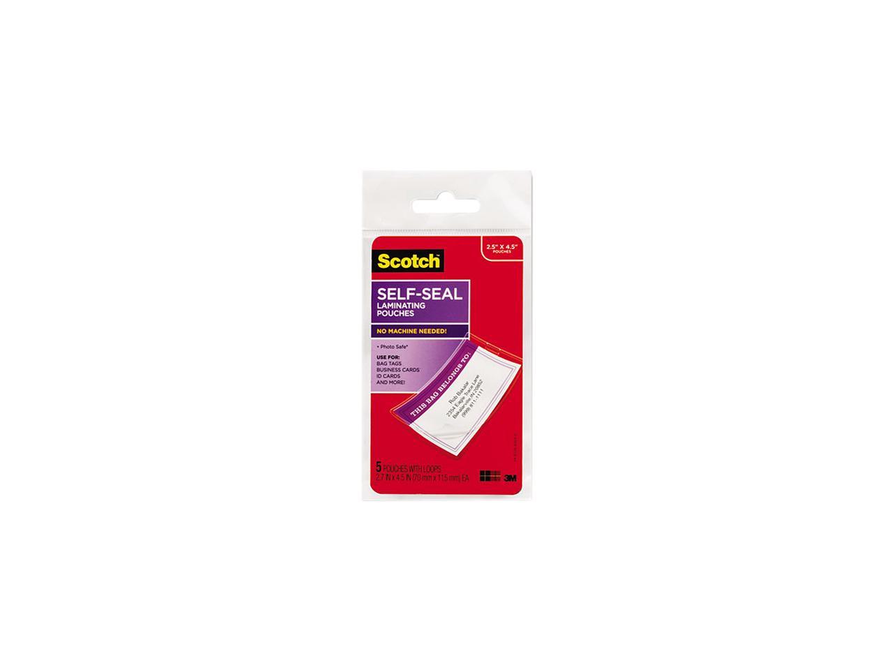 LS853-5G Scotch Self-Sealing Laminating Sheets, 12.5 mil, 2 13/16 x 4 9/16, Luggage Tag Size, 5