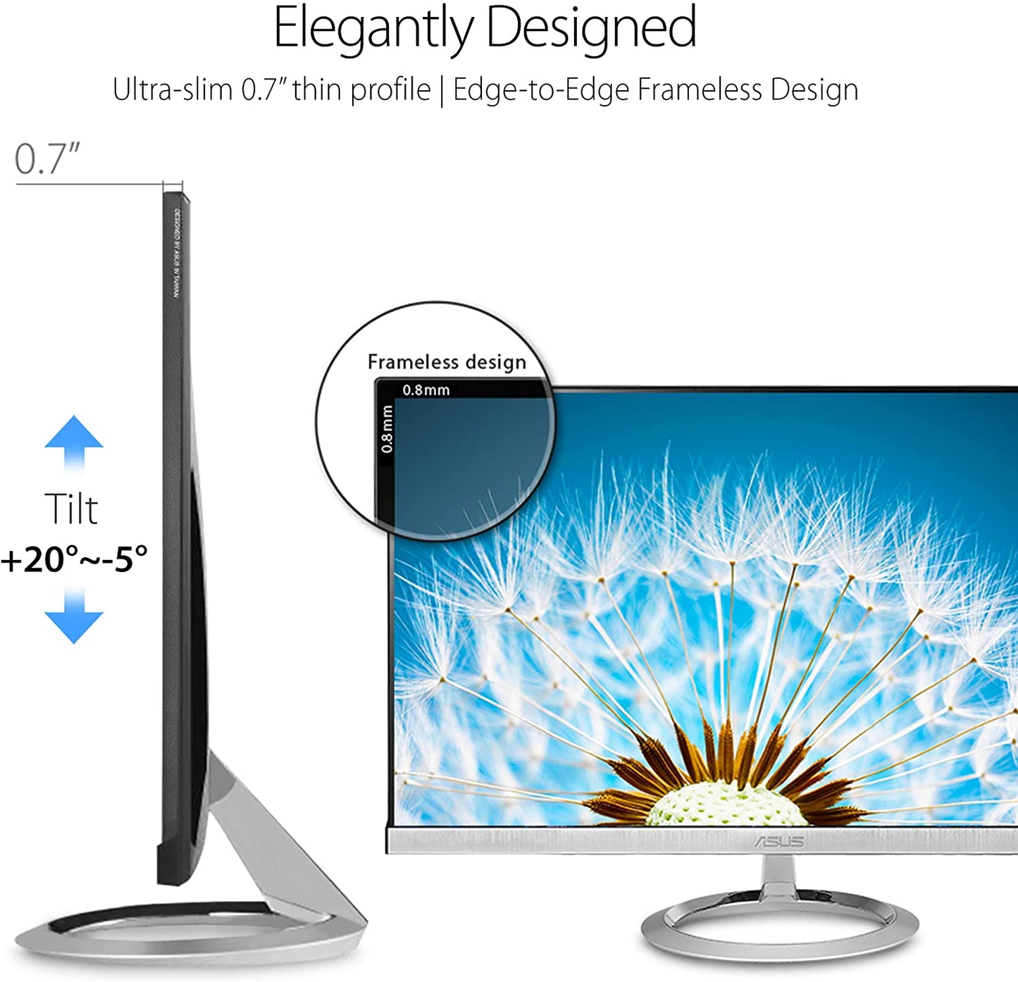 ASUS Designo 27" Full HD 1920x1080 2xHDMI VGA Built-in Speakers Frameless Low Blue Light Asus Eye Care Widescreen Backlit LED IPS Monitor MX279HS