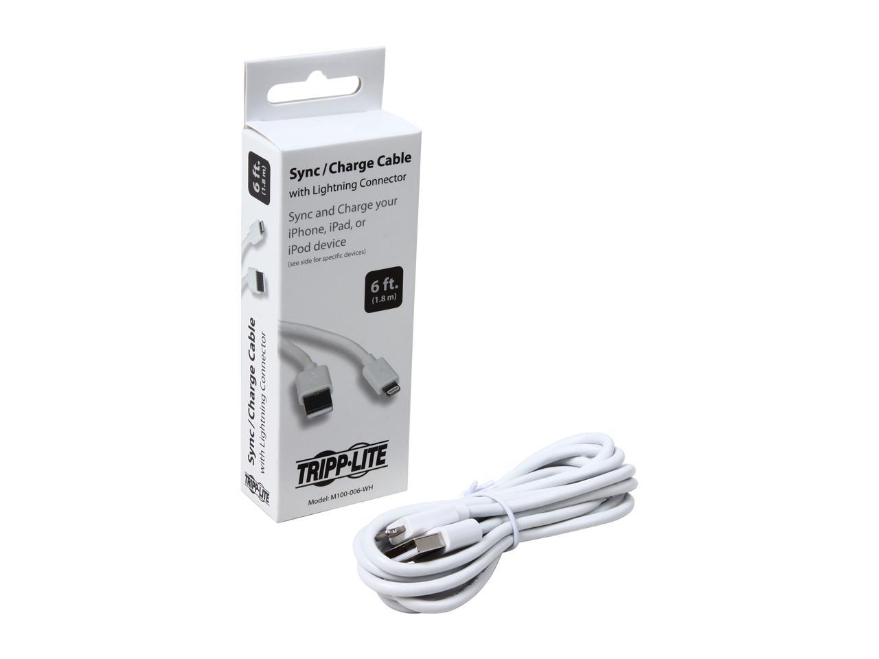 Tripp Lite M100-006-WH White Lightning to USB iPhone iPod iPad Apple MFI Certified 6.5ft (2m)