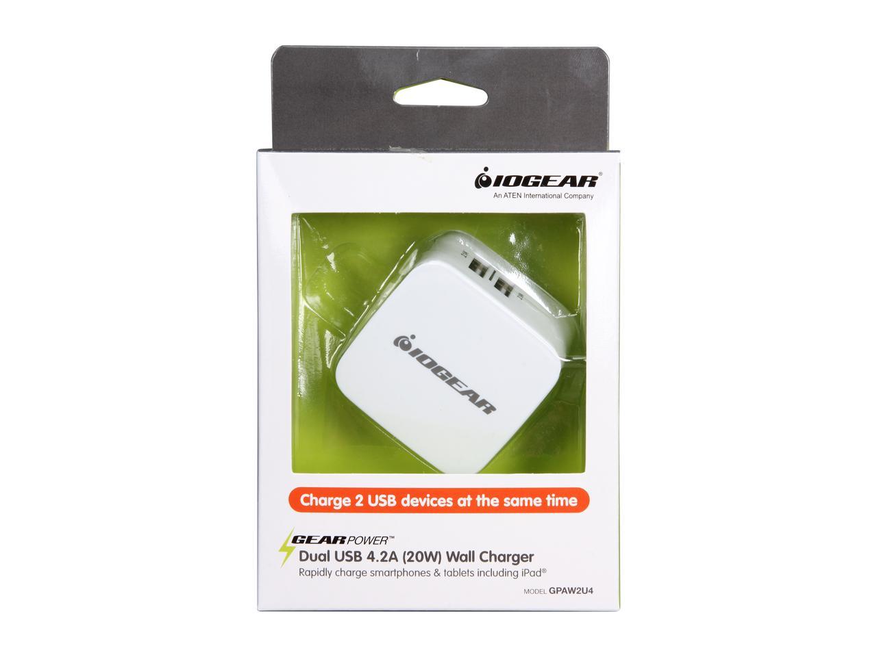 IOGEAR GPAW2U4 White GearPower Dual USB 4.2A (20W) Wall Charger