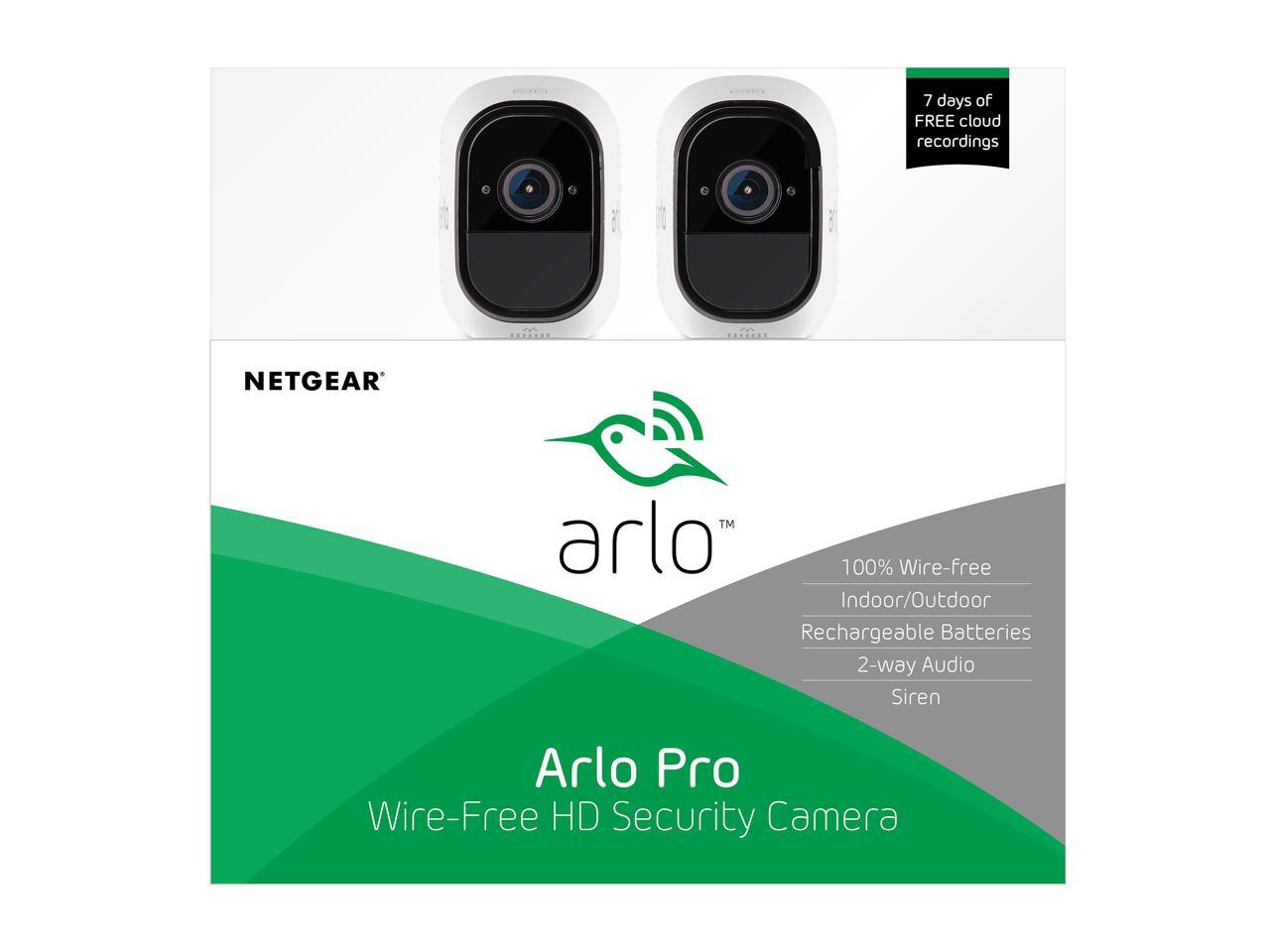 Arlo Pro Security System - 2 x Rechargeable Battery Powered Wire-Free HD Night Vision Indoor / Outdoor Security Camera with Audio and Siren - VMS4230-100NAS
