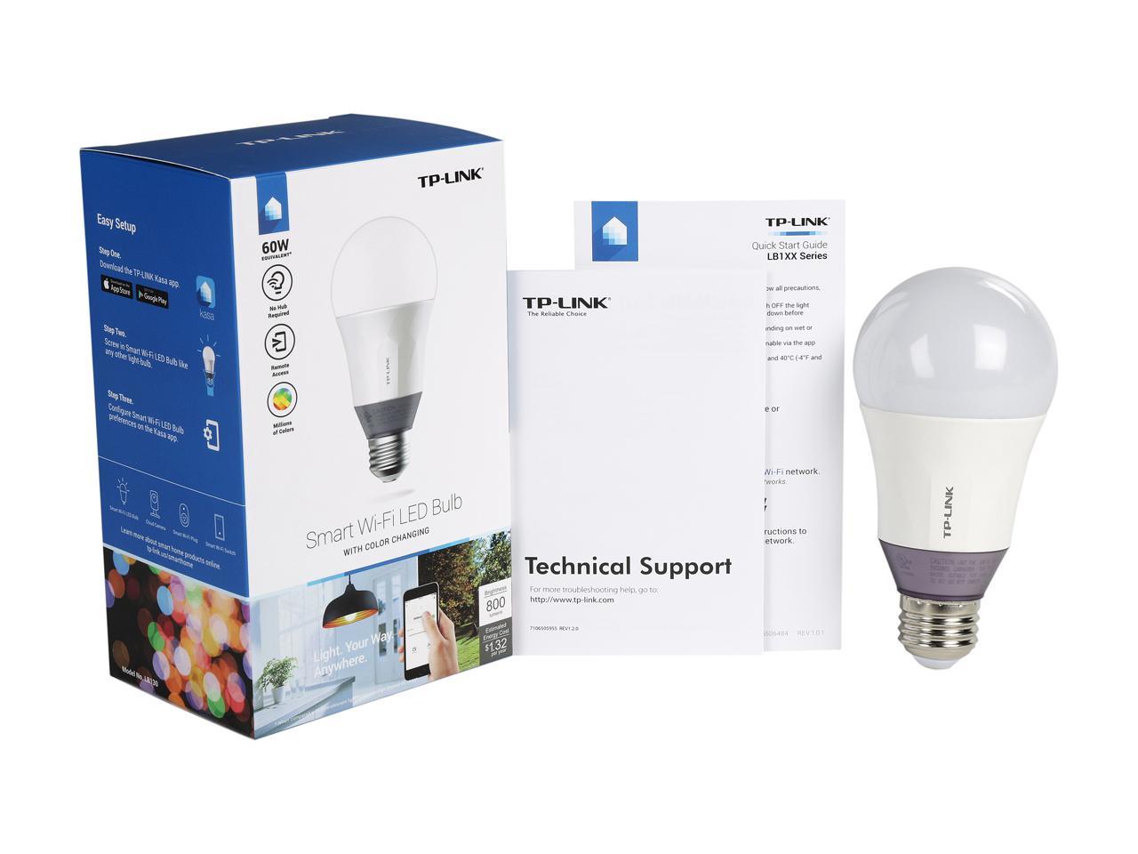 TP-LINK Kasa Smart Wi-Fi LED Bulb LB130 (A19 Bulb, E26 Fitting, 800 Lumens 60W, 2500K-9000K) Color Changing, Dimmable Light, and Compatible with Google Home and Amazon Echo Alexa