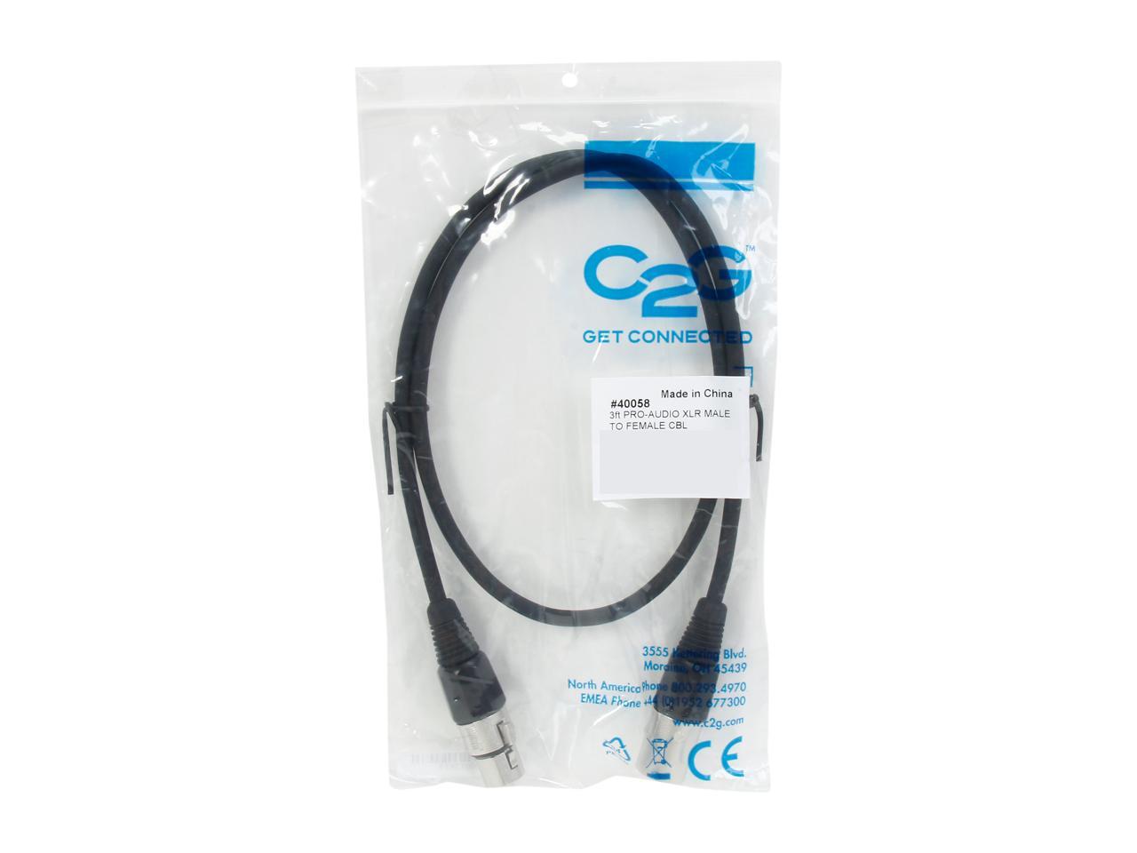 C2G 40058 Pro-Audio XLR Male to XLR Female Cable, Black (3 Feet, 0.91 Meters)