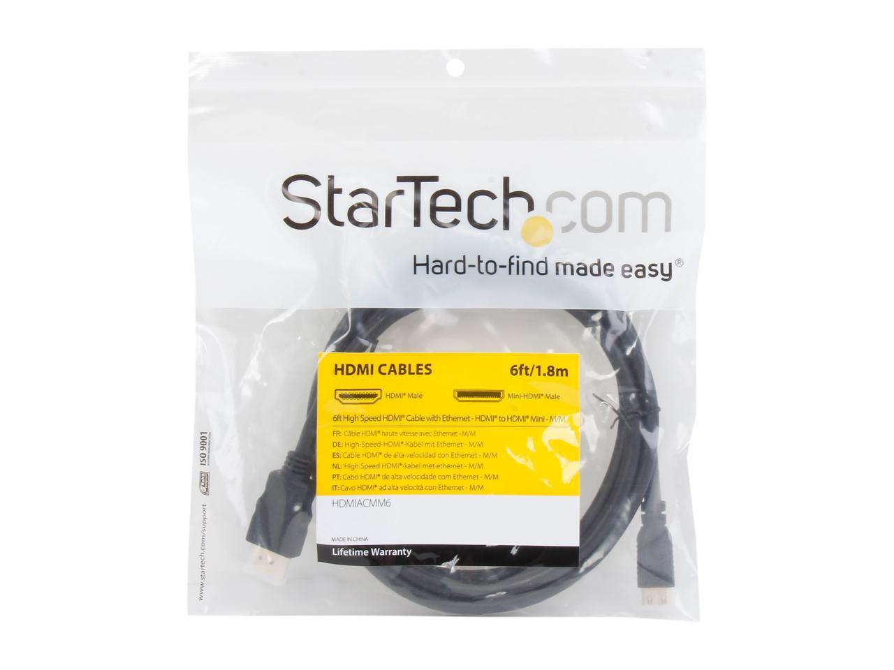 StarTech.com HDMIACMM6 6 ft. Black HDMI to Mini HDMI HDMI to Mini HDMI Cable for Digital Video Male to Male