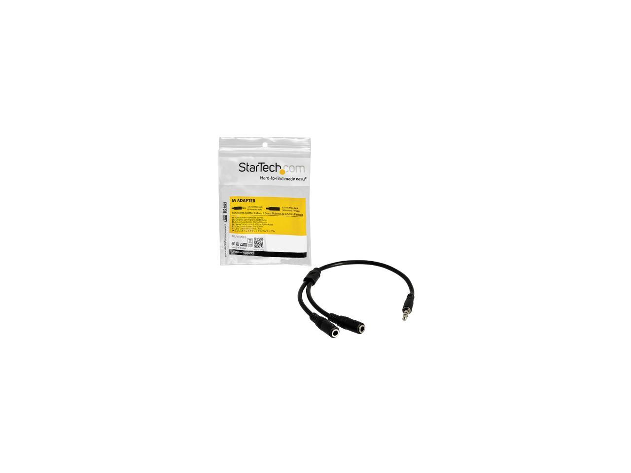 StarTech.com MUY1MFFS Slim Stereo Splitter Cable - 3.5mm Male to 2x 3.5mm Female - Slim Phono Stereo Y Cable