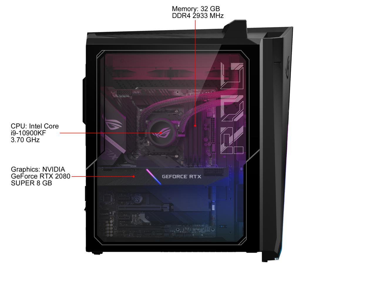 ASUS Gaming Desktop ROG Strix GT35 G35CZ-XB982 Intel Core i9 10th Gen 10900KF (3.70 GHz) 32 GB DDR4 1 TB PCIe SSD NVIDIA GeForce RTX 2080 SUPER Windows 10 Pro 64-bit