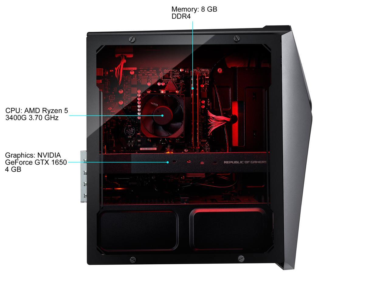 ROG Strix GL10DH Gaming Desktop PC, AMD Ryzen 5 3400G, GeForce GTX 1650, 8 GB DDR4 RAM, 256 GB SSD + 1 TB HDD, Wi-Fi 5, Windows 10 Home, GL10DH-NB551