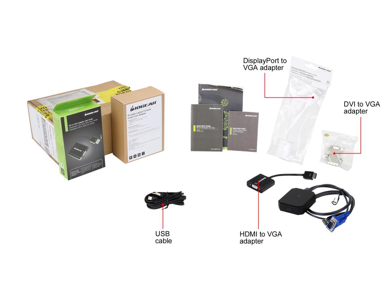 IOGEAR GUC211VKIT Portable Console Crash Cart Adapter DisplayPort to VGA adapterHDMI to VGA adapterDVI to VGA adapter Portable Laptop Console Crash Cart Adapter IT Kit