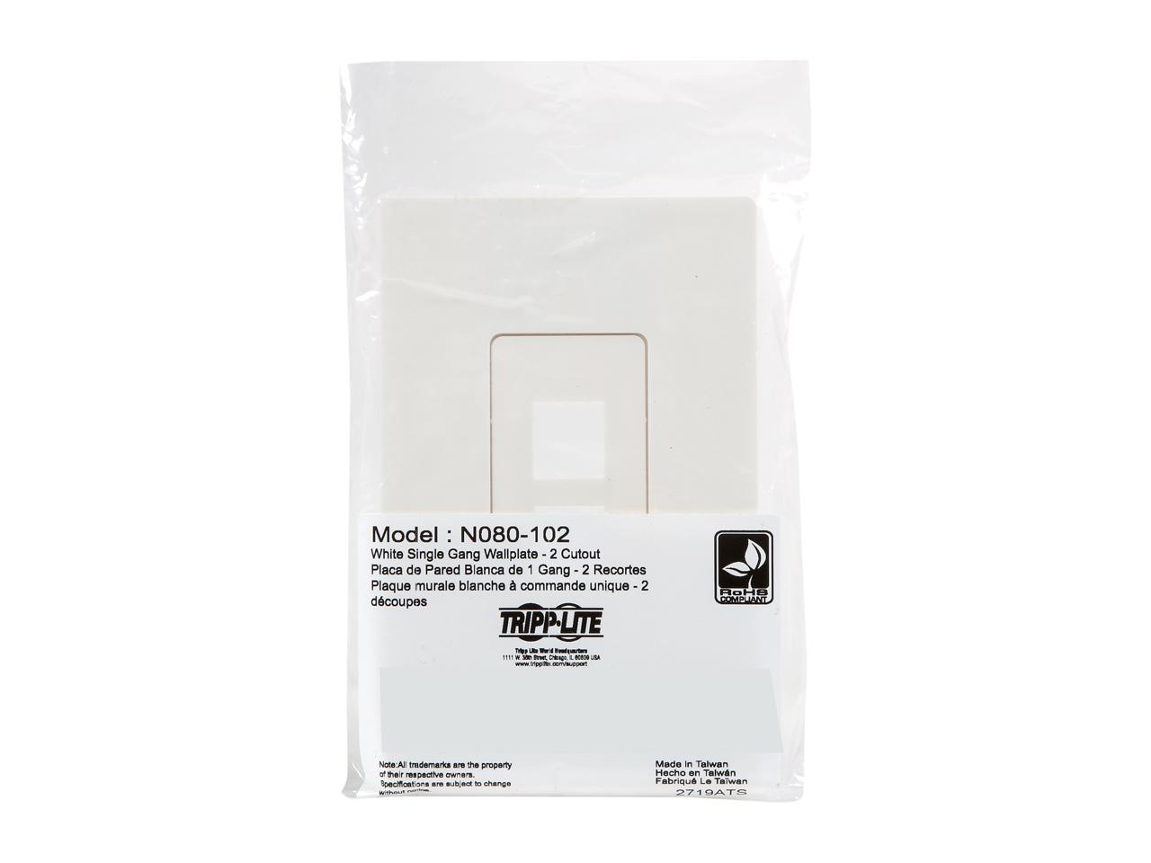 Tripp Lite Single-Gang 2-Port Universal Keystone Wall Plate, Cat5/6/6a, USB, HDMI, DisplayPort, RCA, White (N080-102)