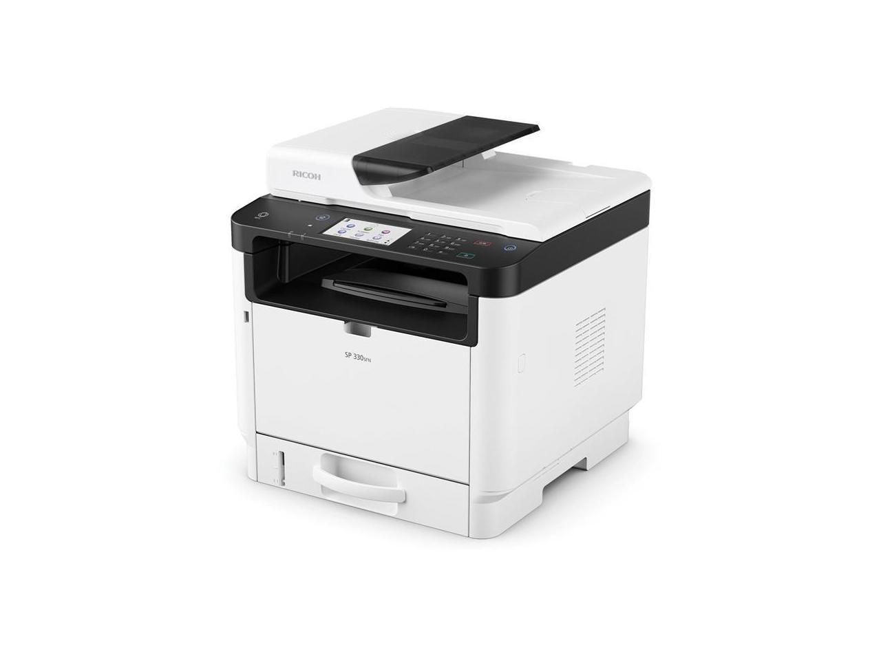 Ricoh SP 330SFN Laser Multifunction Printer - Monochrome - Plain Paper Print - Desktop - Copier/Fax/Printer/Scanner - 34 ppm Mono Print - 1200 x 1200 dpi Print - Automatic Duplex Print - 1 x Automatic