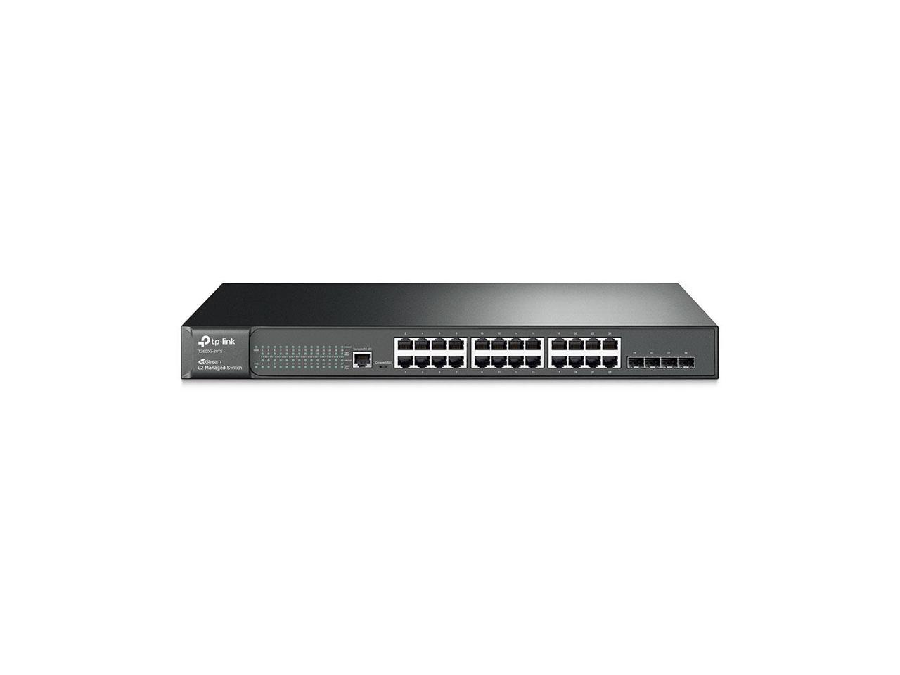 TP-Link 24 Port Gigabit Switch | L2 Managed w/Console Port | 4 SFP Slots | Lifetime Protection | Support L2/L3/L4 QoS, IGMP and Link Aggregation | IPv6 and Static Routing (T2600G-28TS)