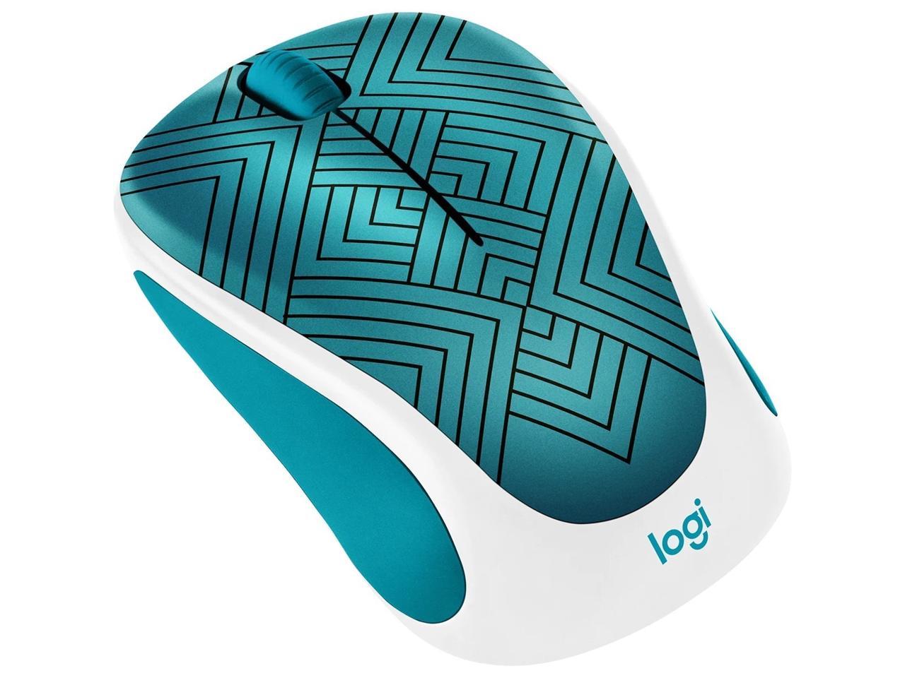 Logitech Design Collection 910-005838 3 Buttons 1 x Wheel USB RF Wireless Optical 1000 dpi Mouse, Teal Maze