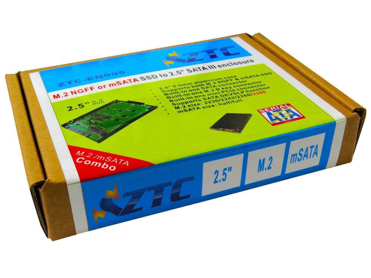 ZTC 2-in-1 Sky 2.5" Enclosure M.2 (NGFF) or mSATA SSD to SATA III Board Adapter. Multi Size Fit with High Speed 6.0GB/s. Model ZTC-EN005