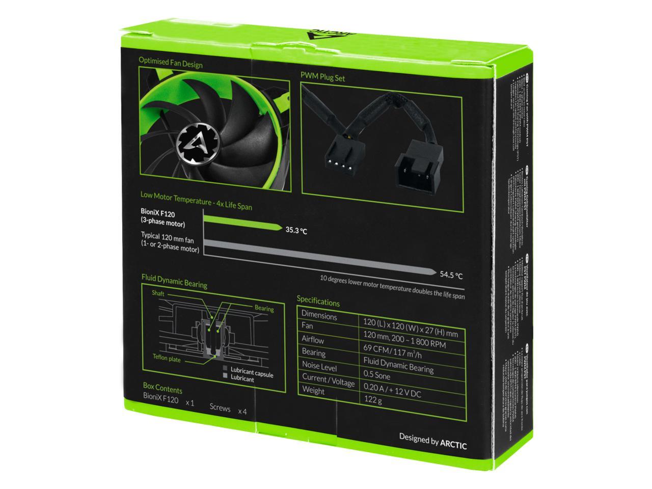 ARCTIC BioniX F120 - Gaming Fan with PWM PST I Silent 3-Phase Motor I 200 to 1800 RPM - Green