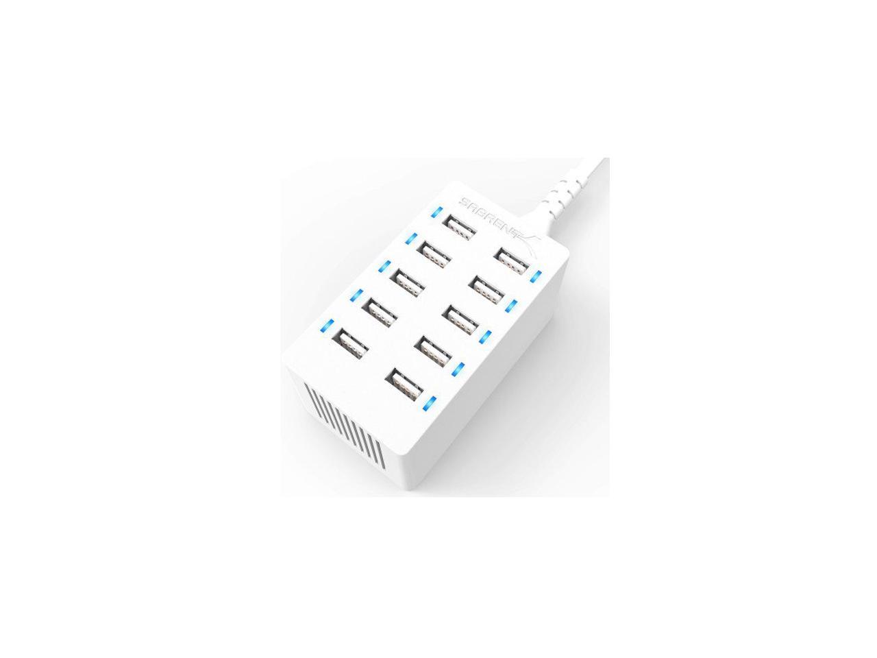 Sabrent Desktop Smart USB Rapid Charger 60 Watt (12 Amp) 10 Port - White Model SABAXTPCSW