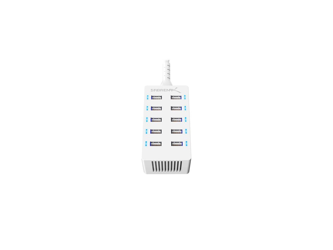 Sabrent Desktop Smart USB Rapid Charger 60 Watt (12 Amp) 10 Port - White Model SABAXTPCSW