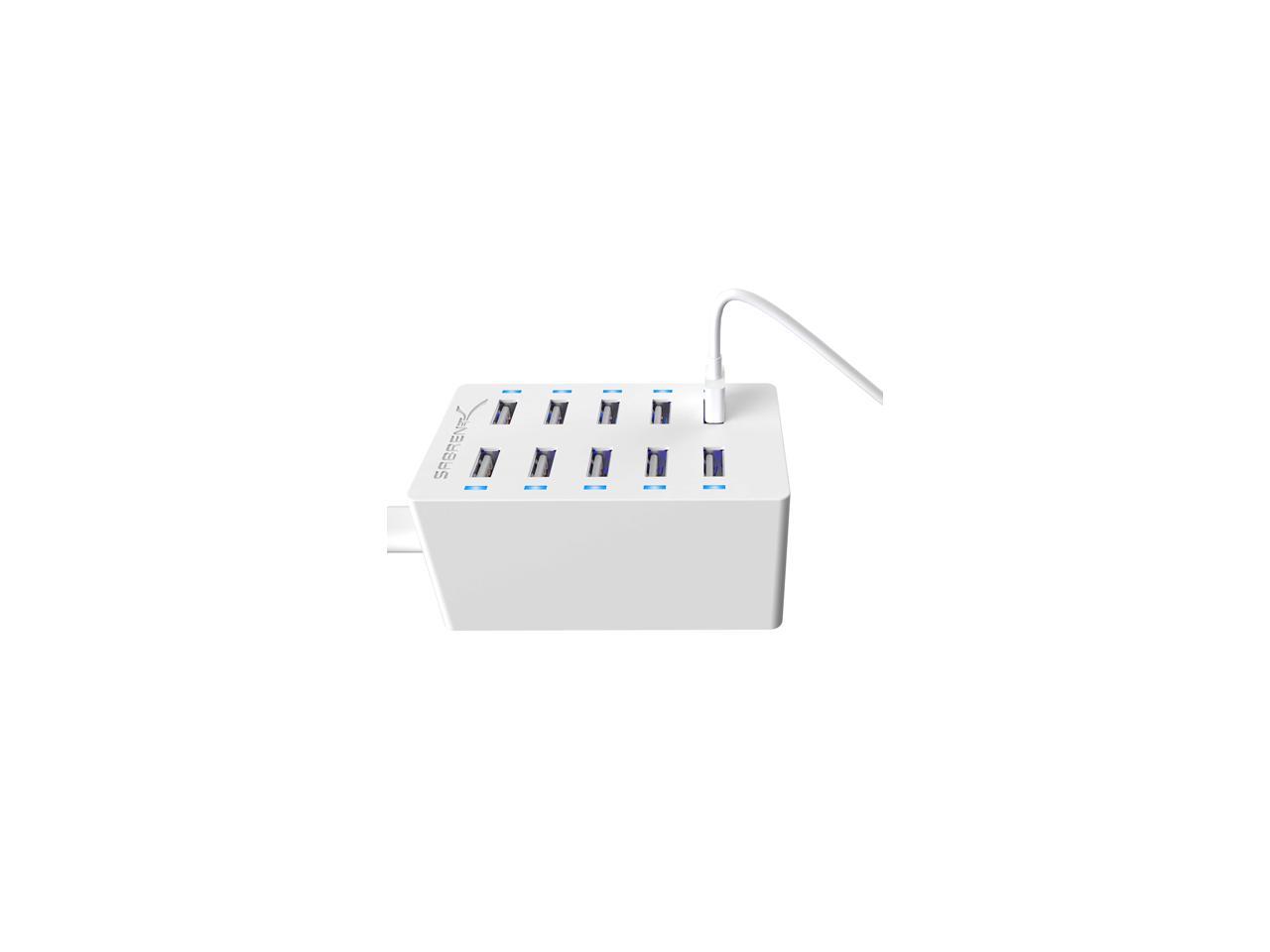 Sabrent Desktop Smart USB Rapid Charger 60 Watt (12 Amp) 10 Port - White Model SABAXTPCSW
