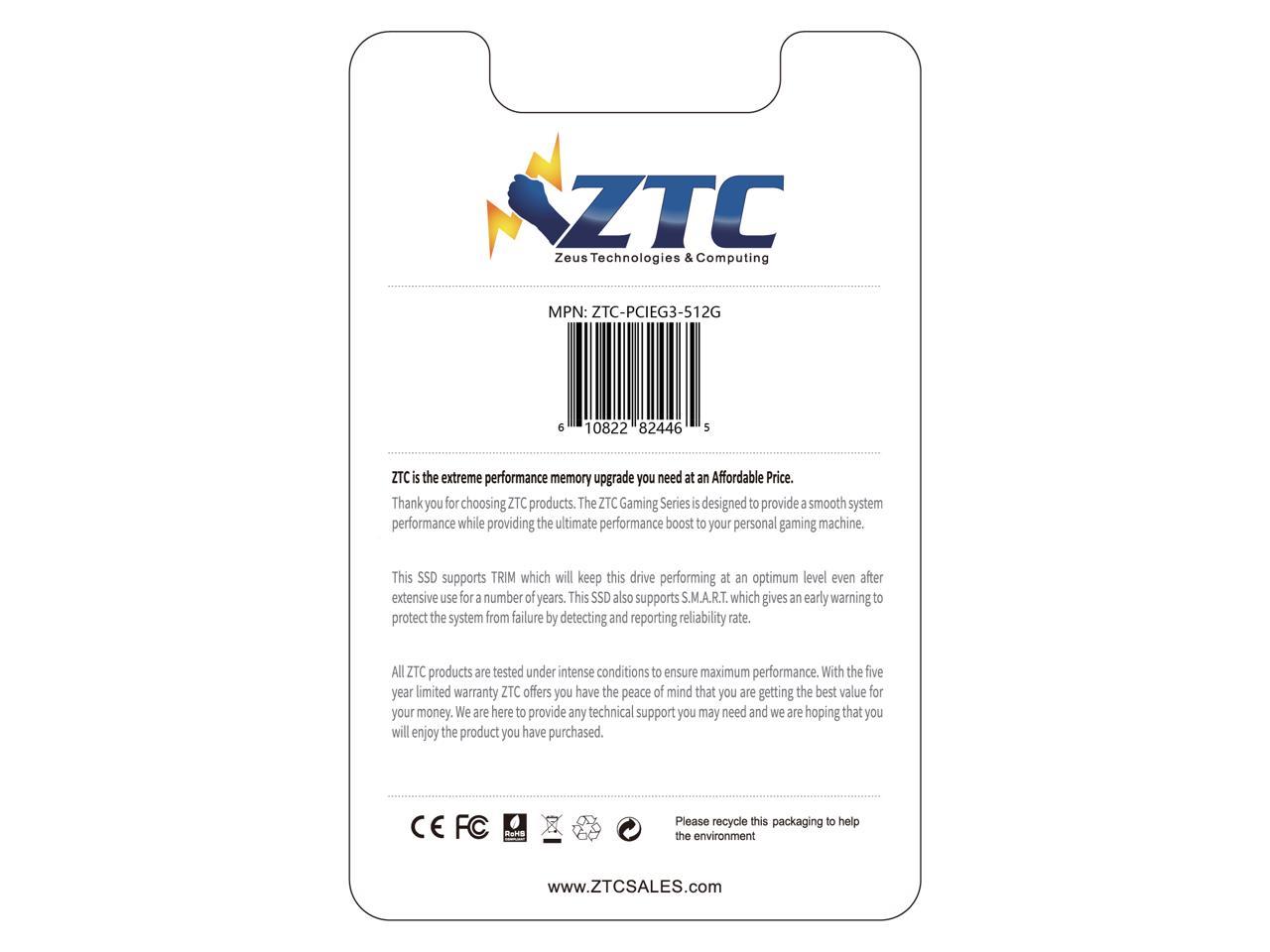 ZTC M.2 NVMe PCIe 80mm SSD Astounding Performance and High-Endurance Great Upgrade for Gaming (512GB, 512GB)