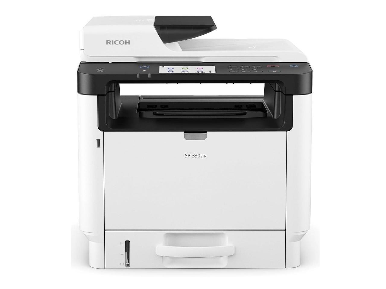 Ricoh SP 330SFN Laser Multifunction Printer - Monochrome - Plain Paper Print - Desktop - Copier/Fax/Printer/Scanner - 34 ppm Mono Print - 1200 x 1200 dpi Print - Automatic Duplex Print - 1 x Automatic