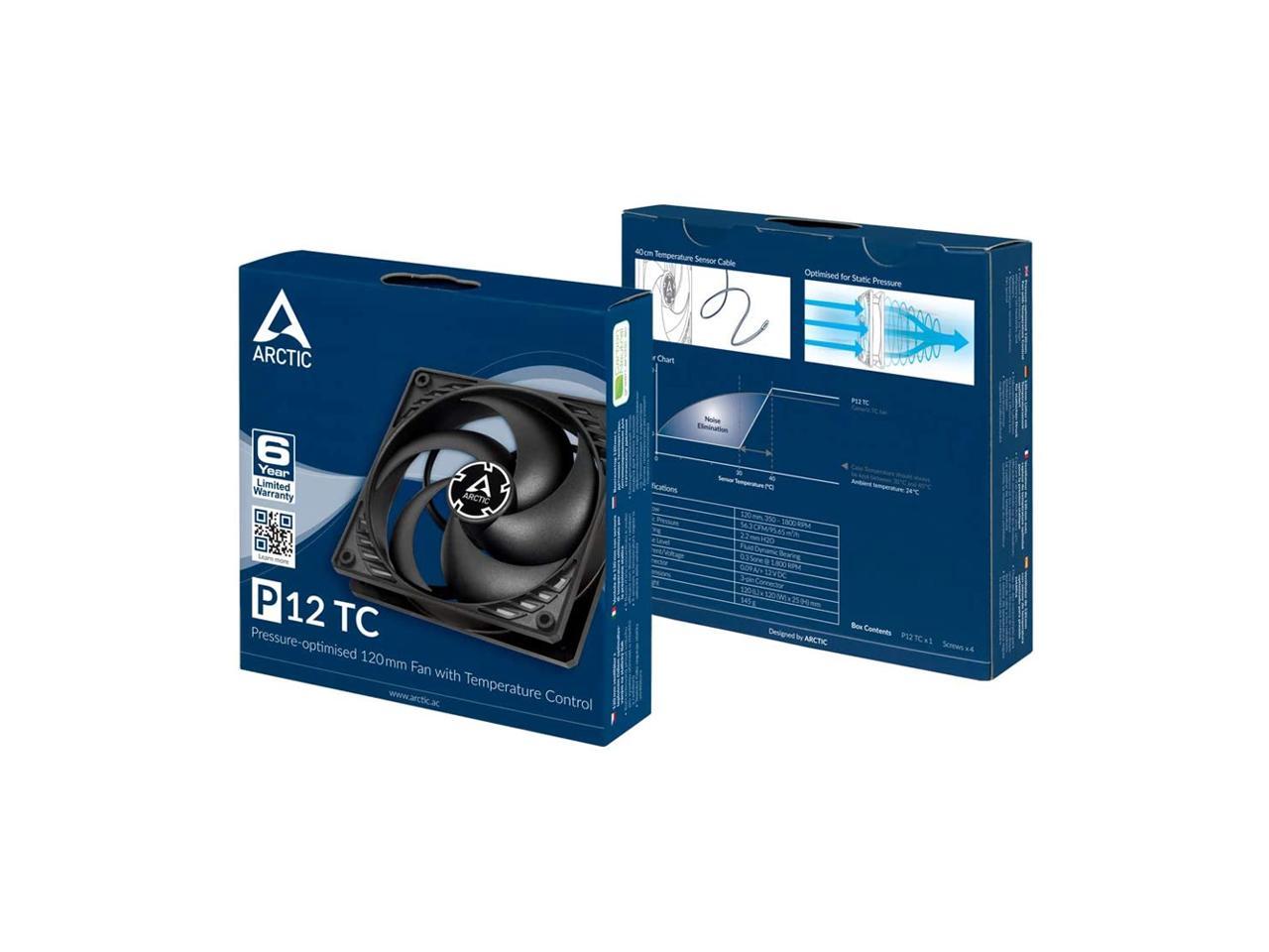 Arctic ACFAN00176A P12 TC 120mm Fluid Dynamic Bearing Pressure-optimised Temperature Control Sensor 3-pin Case Fan Black