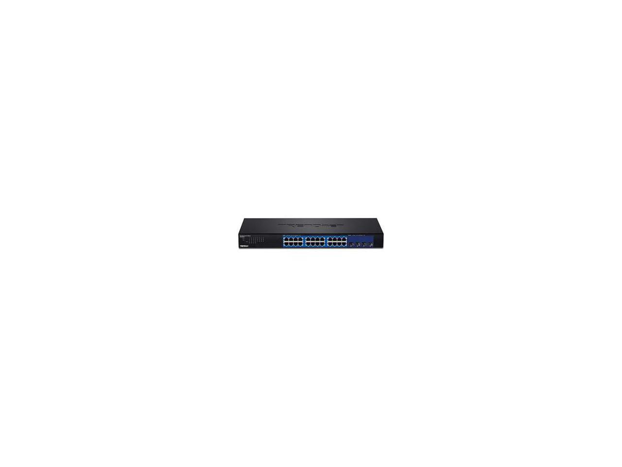 TRENDnet 28-Port Web Smart Switch with 24 x Gigabit Ports and 4 x 10G SFP+ Slots. Limited Life Time Warranty