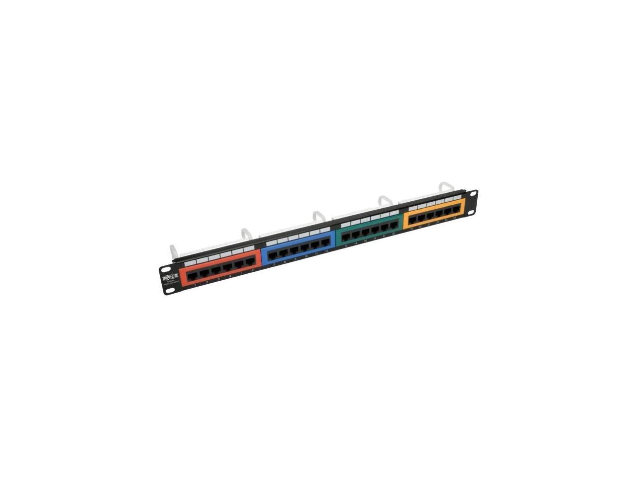 Tripp Lite 24-Port Cat6 Patch Panel, 110-Type Color-Coded, 1U Rack-Mount (1URM), RJ45, Ethernet, 568B (N253-024-RBGY)