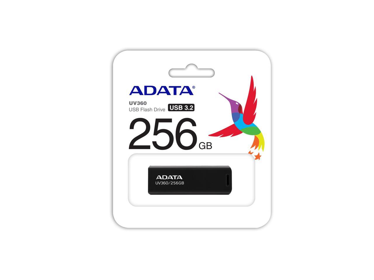 256GB AData UV360 USB3.2 Flash Drive Black w/ Sliding USB Connector
