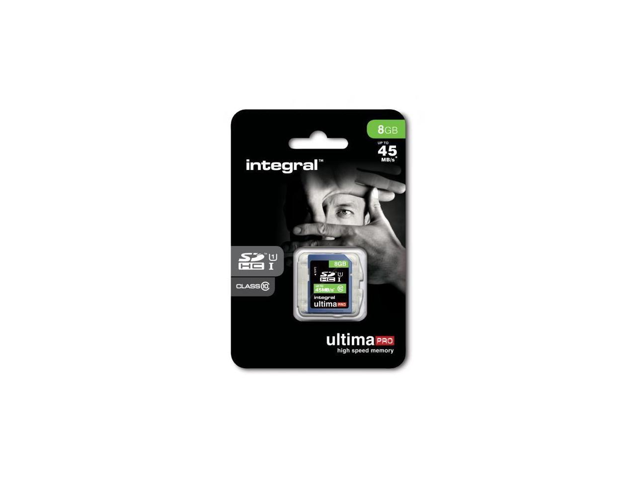 Integral 8GB Ultima Pro SDHC UHS-1 Memory Card Class 10 High Speed 45MB\Sec Model INSDH8G10-45