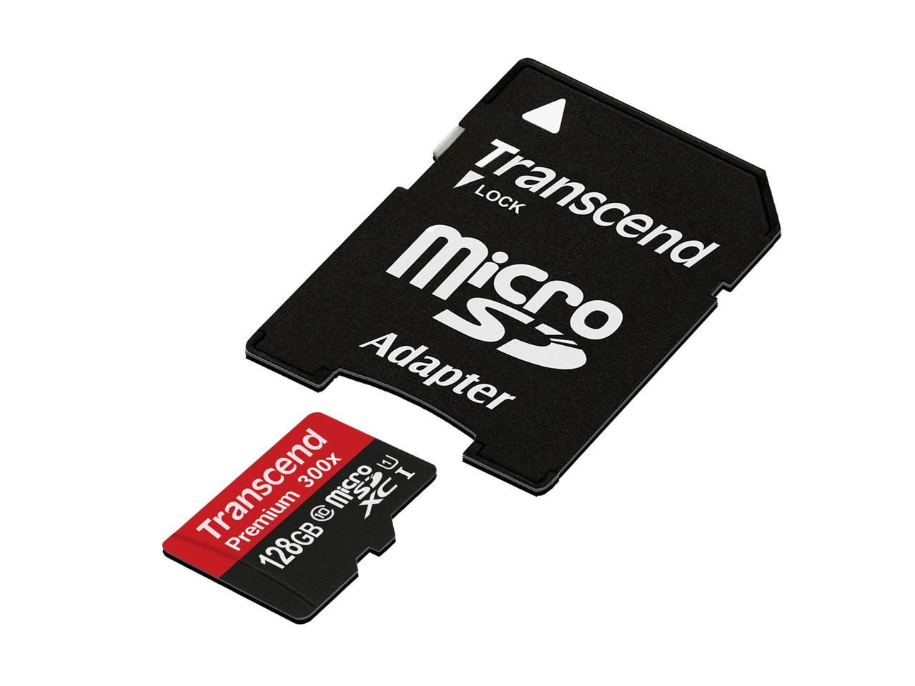 128GB Transcend Premium microSDXC CL10 UHS-1 Mobile Phone Memory Card with SD Adapter