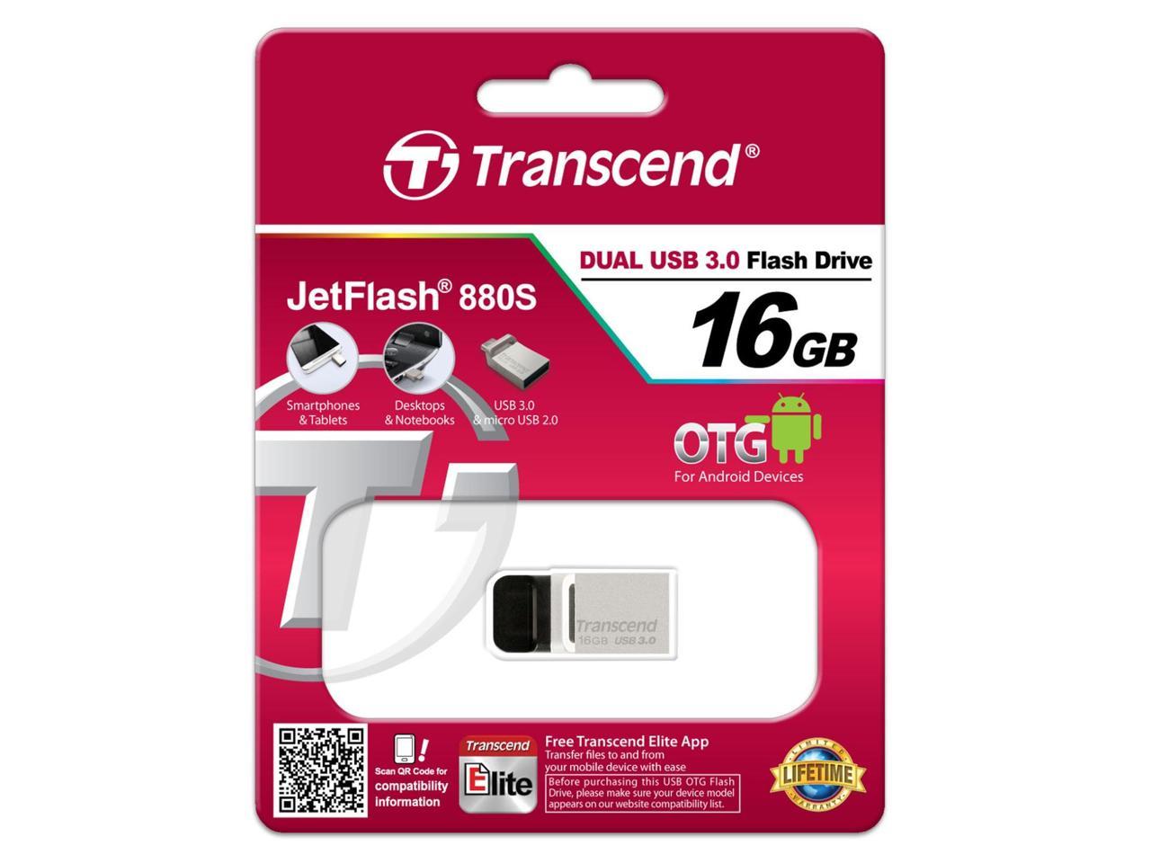 16GB Transcend Jetflash 880S OTG USB3.0 Flash Drive - Silver Edition