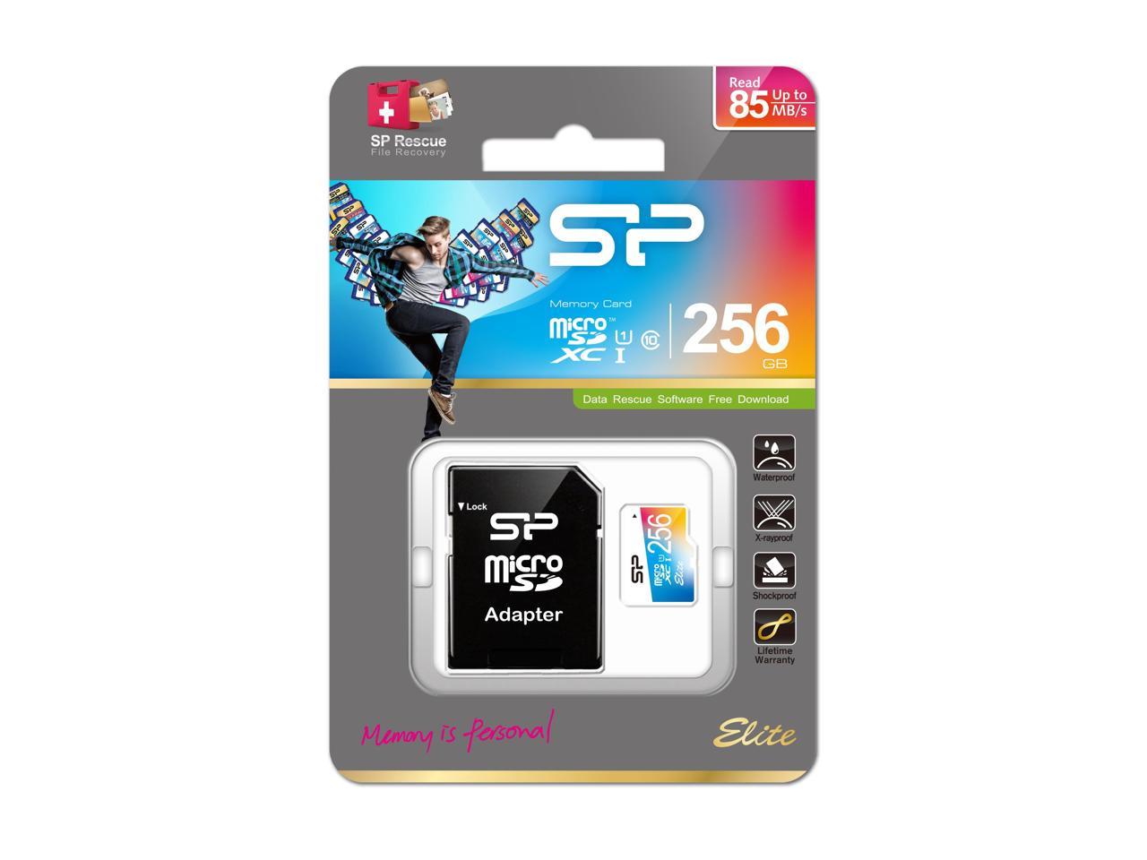 256GB Silicon Power Elite microSDXC CL10 UHS-1 85MB/sec Colorful Memory Card With Adapter