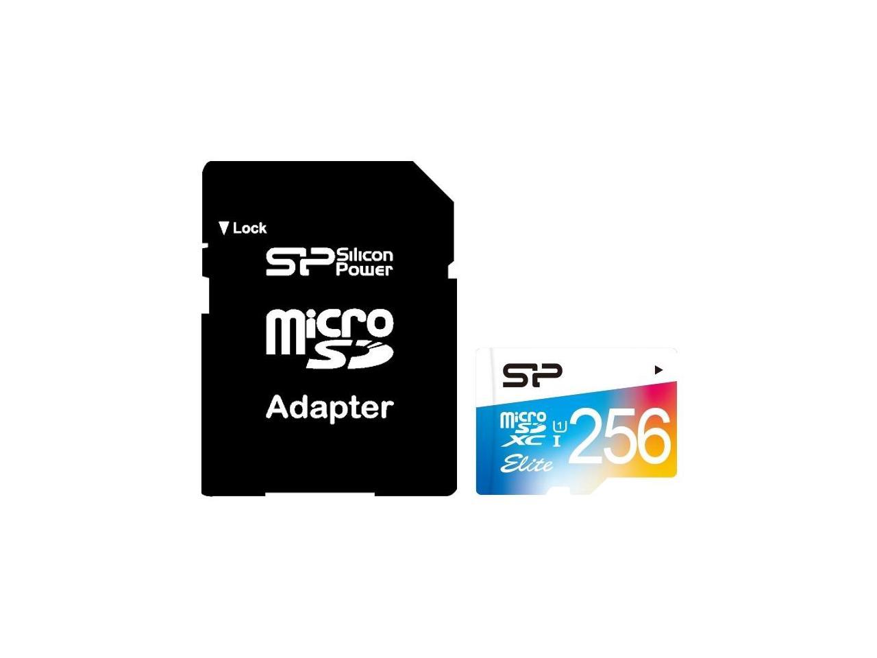 256GB Silicon Power Elite microSDXC CL10 UHS-1 85MB/sec Colorful Memory Card With Adapter
