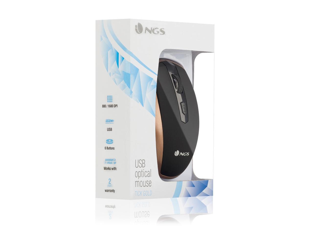 NGS Tick Wired Optical Gaming Mouse, 5 Buttons + Scroll Wheel - Gold