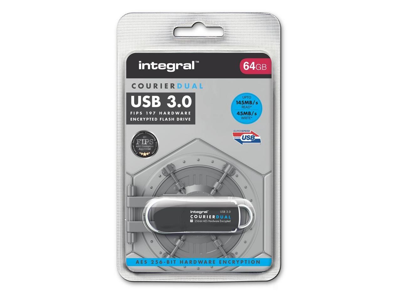 64GB Integral Courier Dual USB3.0 FIPS-197 Encrypted Flash Drive