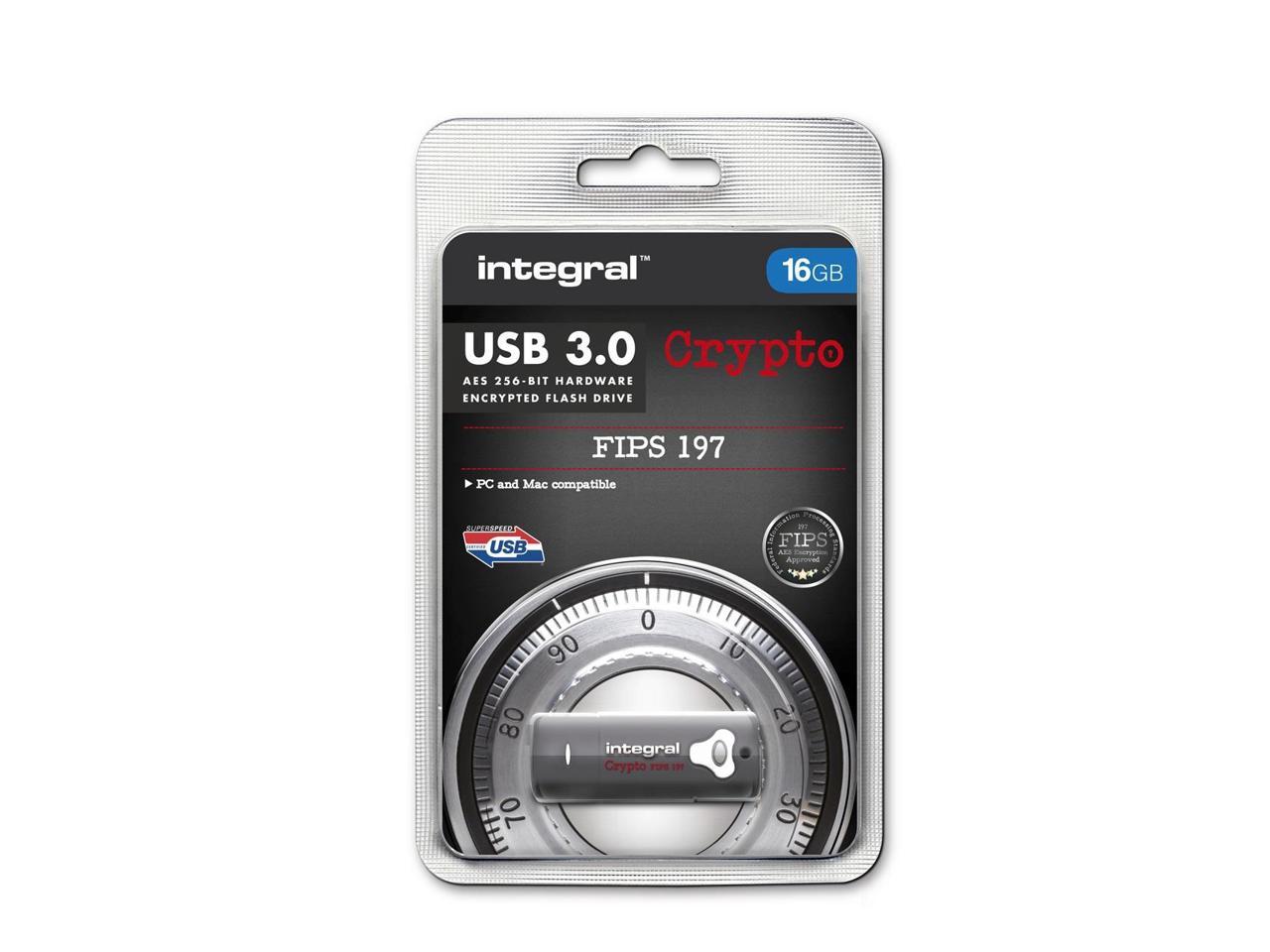 16GB Integral Drive FIPS 197 Encrypted USB3.0 Flash Drive (AES 256-bit Hardware Encryption)