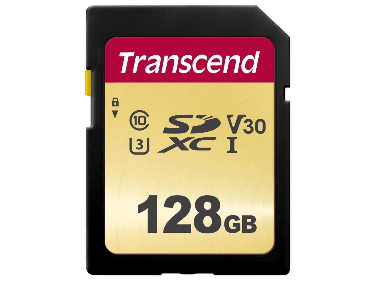 128GB Transcend 500S SDXC UHS-I U3 V30 SD Memory Card CL10 95MB/sec MLC Flash